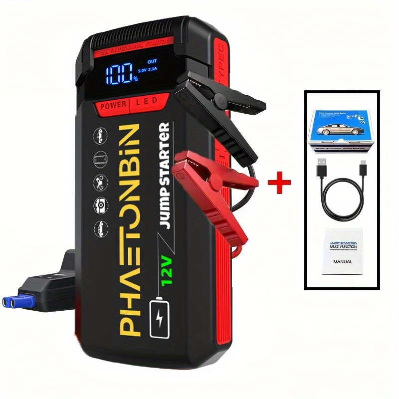 1500a Portable Pack With, 12v Car Battery Booster & Power Bank, Usb-c Fast Charging, Lcd Screen, Jumper Cables For 6.0/ Engines (cars, Trucks, Suvs) - Emergency Backup Power