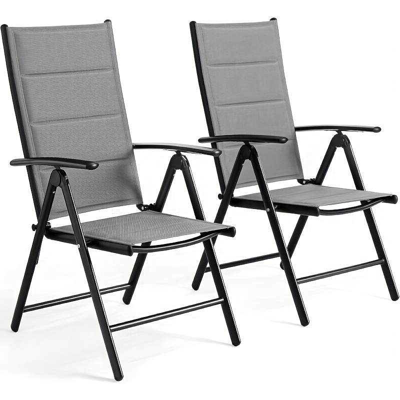 2pcs Padded Leisure Recliner, Aluminum And Fabric, Foldable Camping Chair, Balcony Chair, Wpc Armrests, 7-level Adjustable Backrest, Breathable