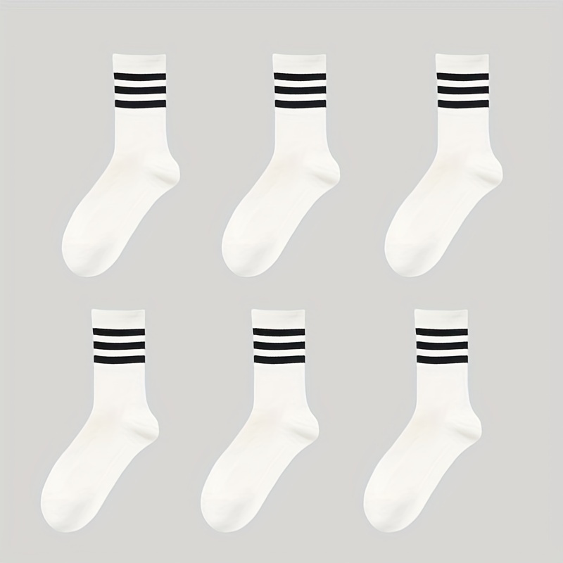 Image of 6-pair/random -pair Striped Men's And Women's Couple's Mid-calf Socks, Sweat-absorbent And Odor-resistant, Ins-style Trendy Preppy Athletic Socks