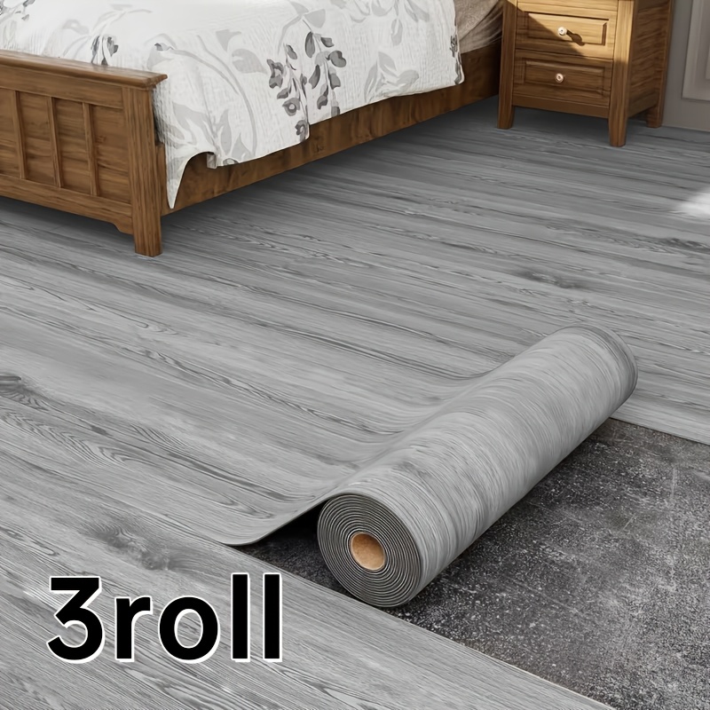 TEMU Juego de 3 rollos de piso autoadhesivo WJPUUS de PVC engrosado con vetas de madera, para suelos interiores - Impermeable, resistente al , fácil