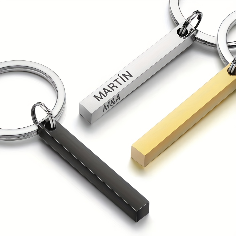 Customizable Stainless Steel Keychain with 4 Sided Engraving