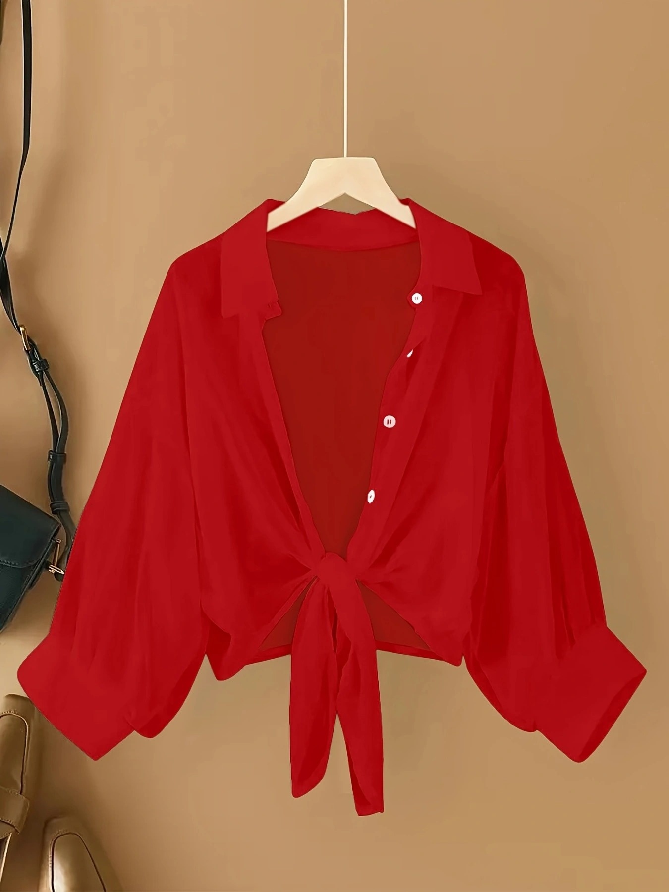 Plus Size Women's Lightweight Semi-Sheer Chiffon Cardigan - Short Sleeve Open Front Cover-Up with Front Bow Tie Detail, Beach Cover-Up for Swimsuits, Casual Elegance All-Season Machine Washable, Seasonal Fashion | Feminine Bow Detail | Soft Drape Fabric