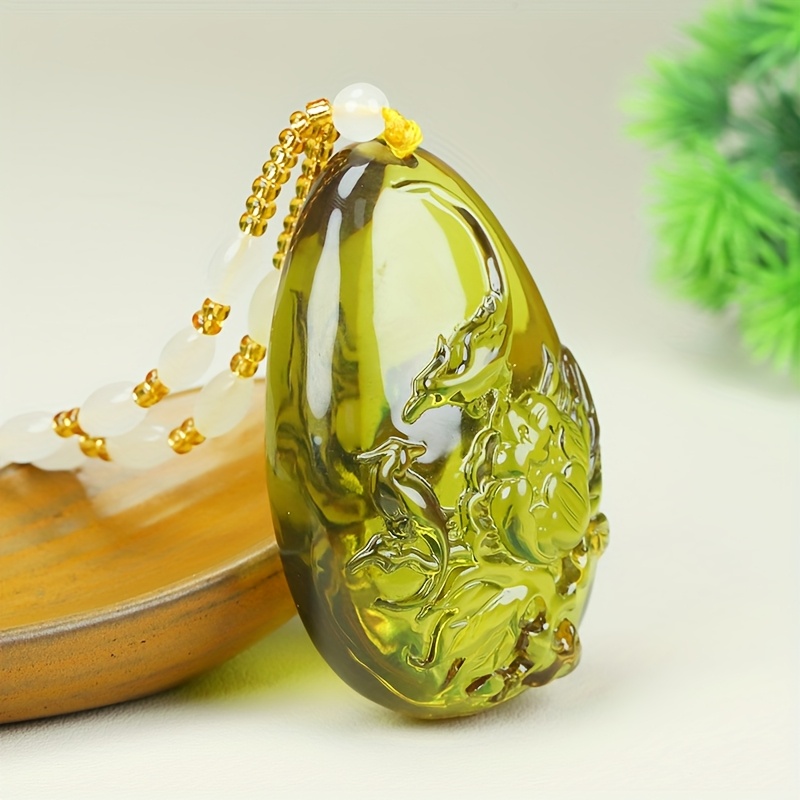 Faux Amber Teardrop Pendant Necklace, Stylish Accessory