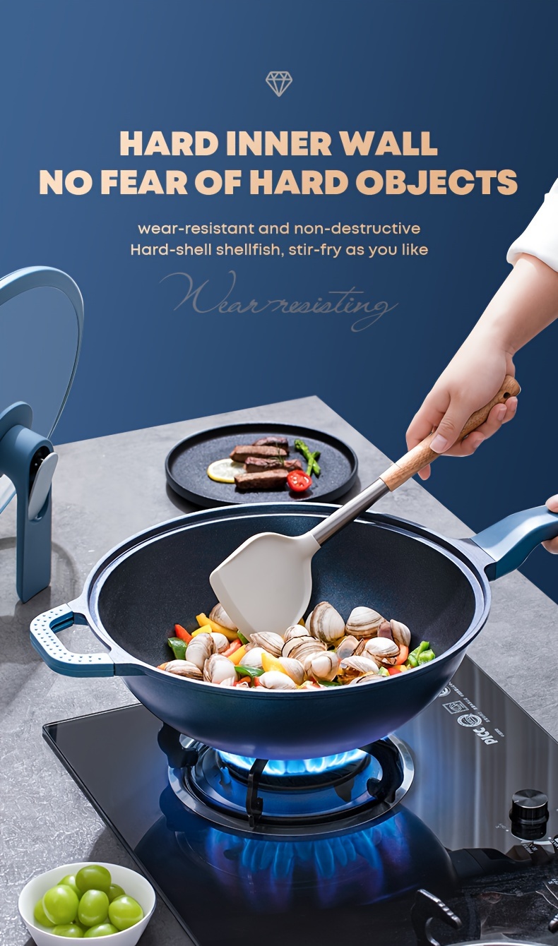   non stick blue diamond coated wok with steamer 11 12 6 large     resistant compatible with all stovetops for autumn details 0