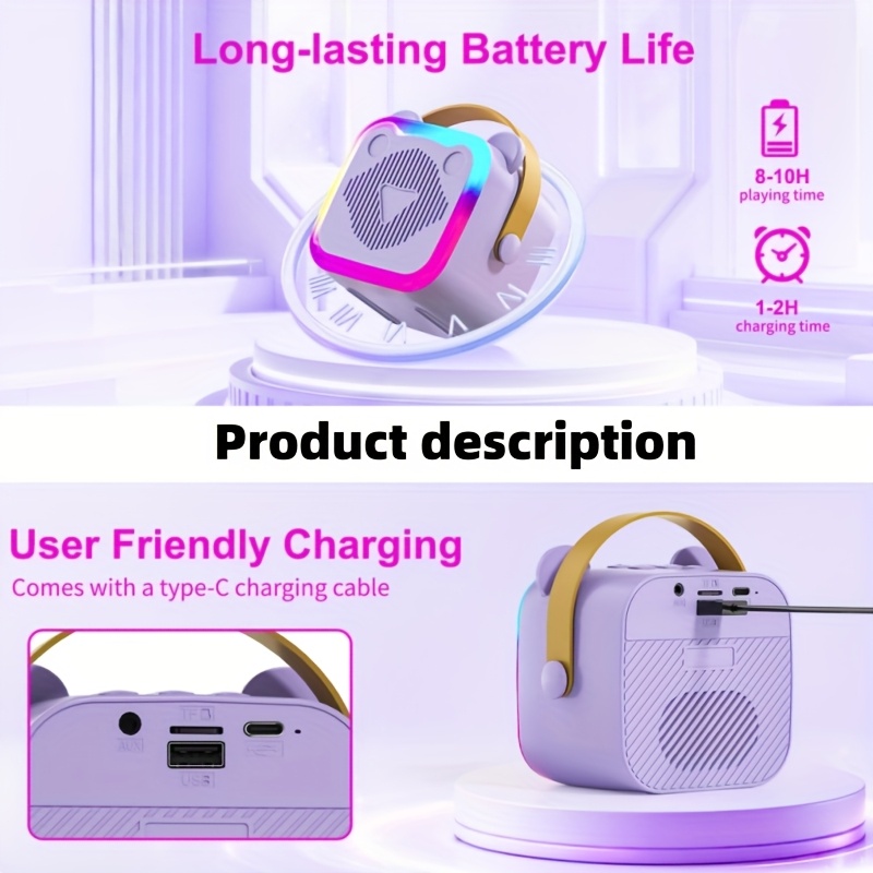 Mini Cat Ear Portable Karaoke Machine (Includes 2 Wireless Microphones) - Wireless Connectivity, USB Rechargeable Battery, Dazzling LED Disco Lights - Perfect for Family Gatherings, Christmas Gifts, Birthday Parties, and All-Age Karaoke Systems