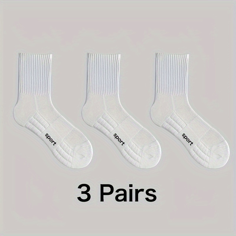 TEMU 3 Pairs Of Men's Mid Crew Sport Socks, Sweat-absorbing Comfy Breathable Towel Bottom Socks For Men's Basketball Training, Running Outdoor Activities