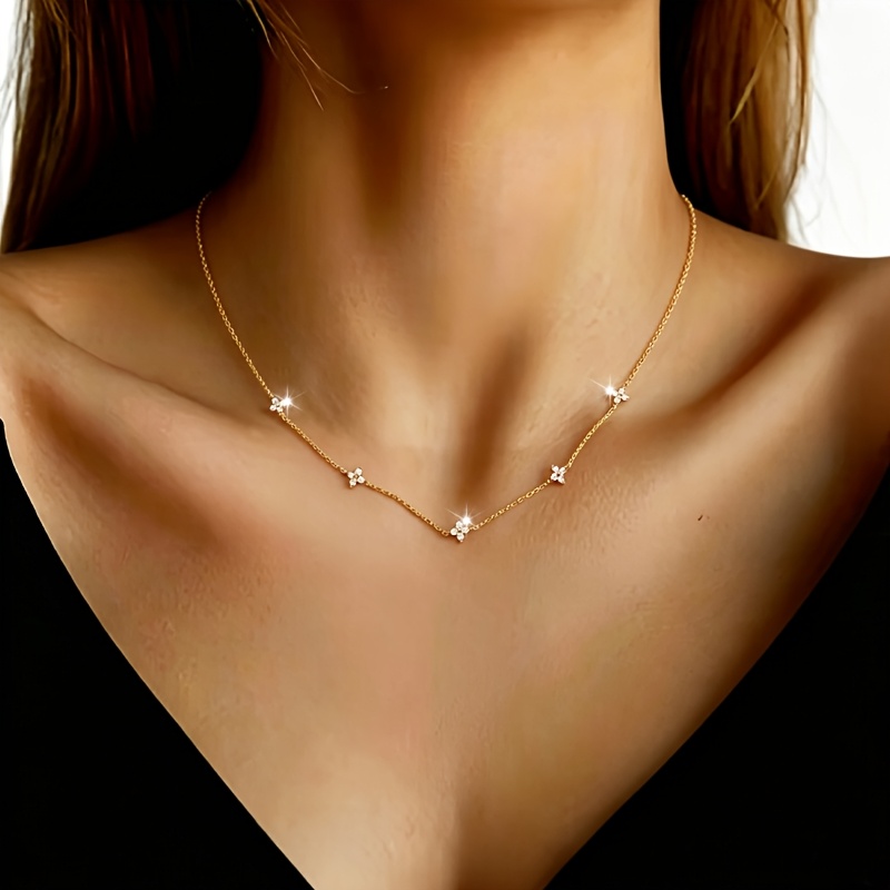 E-shop Vierblättriges Kleeblatt Atemkette, Elegante Alltags- Vielseitige Halskette für Brautjungfern, Ideal als Geschenk für Hochzeit, Party oder