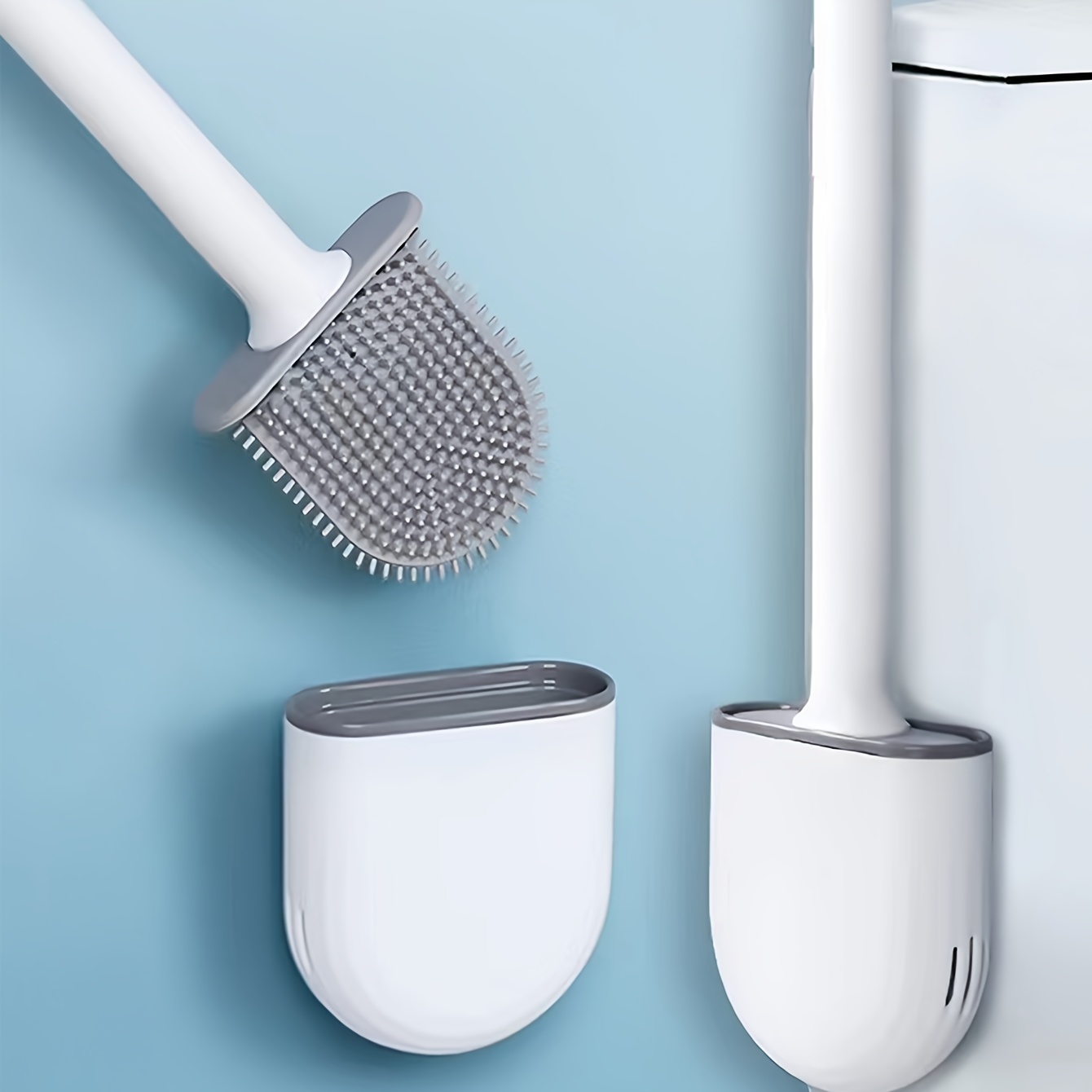 TEMU 1pc Wall-mounted Toilet Cleaning Brush With Handle, Spliced Design For Cleaning Hard-to-reach Areas