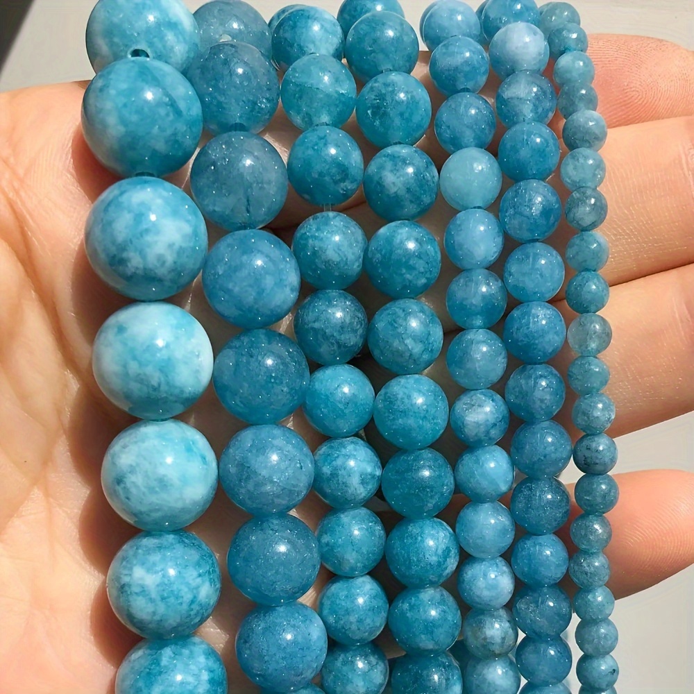 

Natural Blue Chalcedony Jade Stone Beads, Loose Round Spacer Gems For Diy Jewelry, Handmade Bracelet Crafting, 6/8/10mm - Multipack