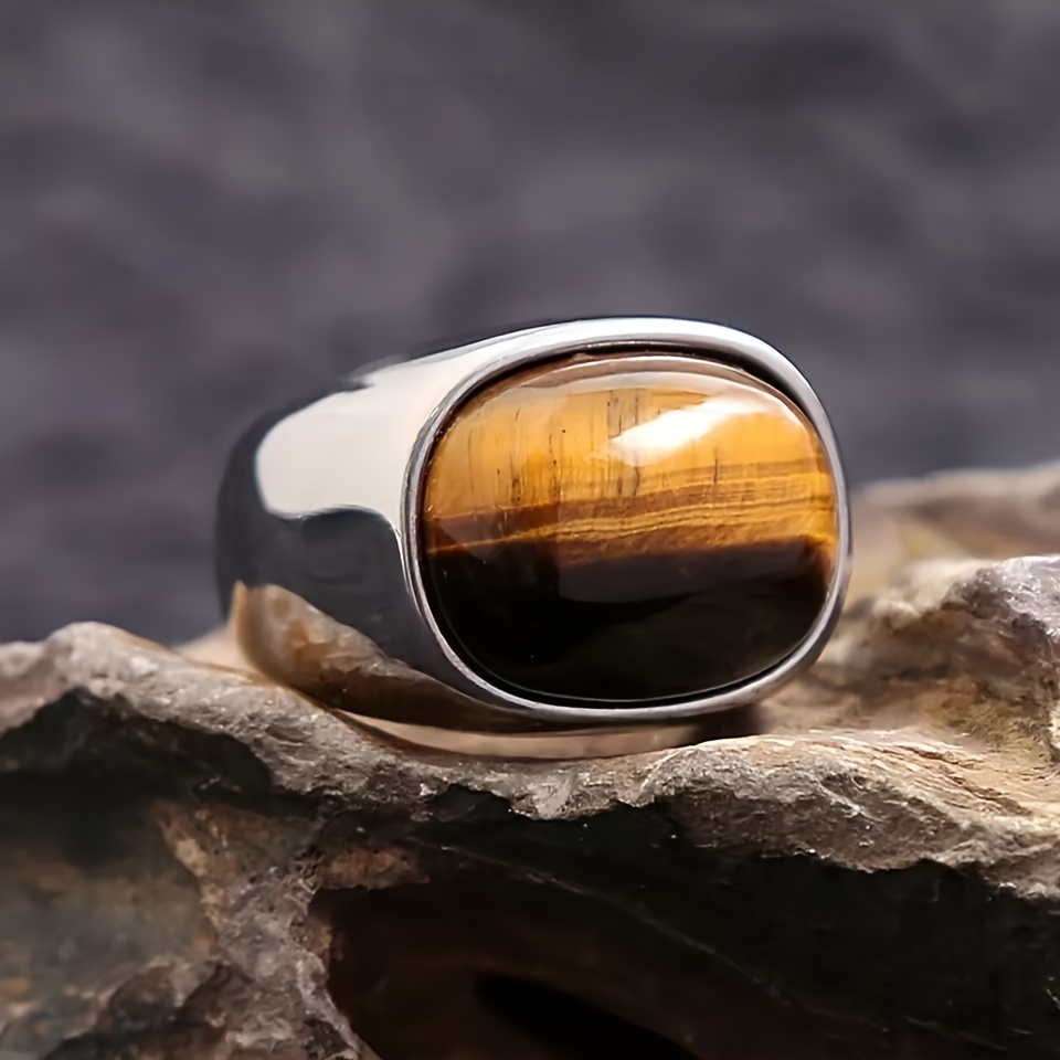 Men's 316L Stainless Steel Ring with Natural Tiger's Eye