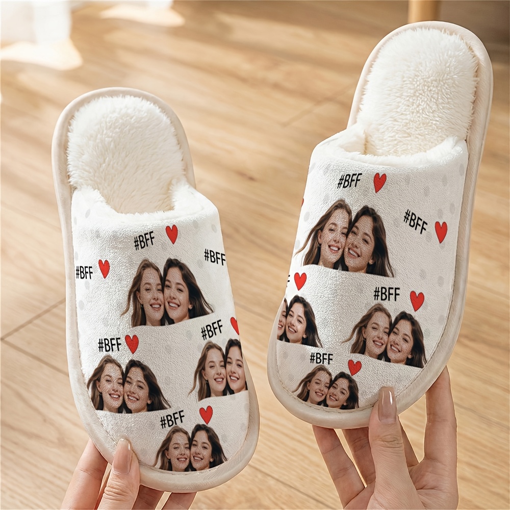 TEMU 1 Paar individuelle Foto-Hausschuhe mit personalisiertem Bild/Porträt – Unisex für Damen & Herren, Foto- per Handy/Bild, Sohle & Obermaterial –