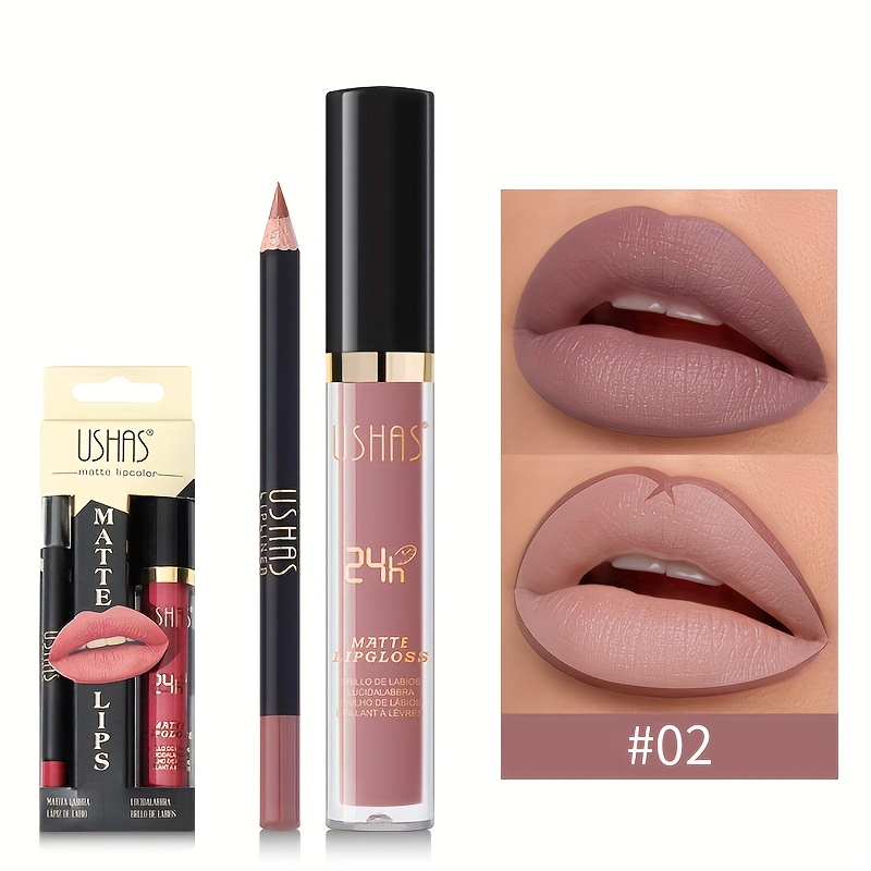 MACHIAJ - Set Ruj Lichid Mat si Creion pentru Buze, Rezistent, Ushas 02