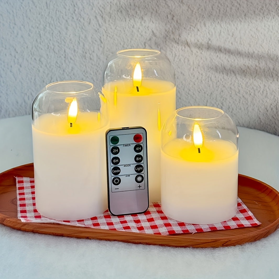 Image of Gray/white Flameless Candles With Timer, Operated Candles With 10-key Remote, Safe And Durable, Led Flickering Wick. Suitable For Candle Home Decoration, D3'' H 4"5"6", Set Of 3, Christmas, Halloween