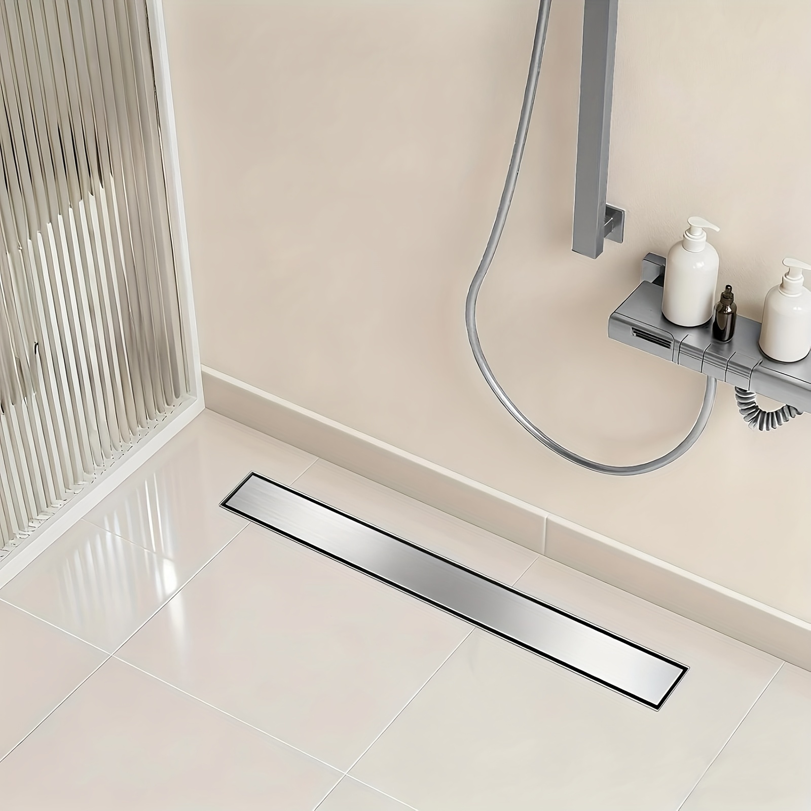 E-shop Lineare Duschrinne, 60 cm, Edelstahl, Lineare Ablaufrinne mit 2-in-1 Flieseneinsatzabdeckung, Rechteckige Lineare Bodenablaufrinne,