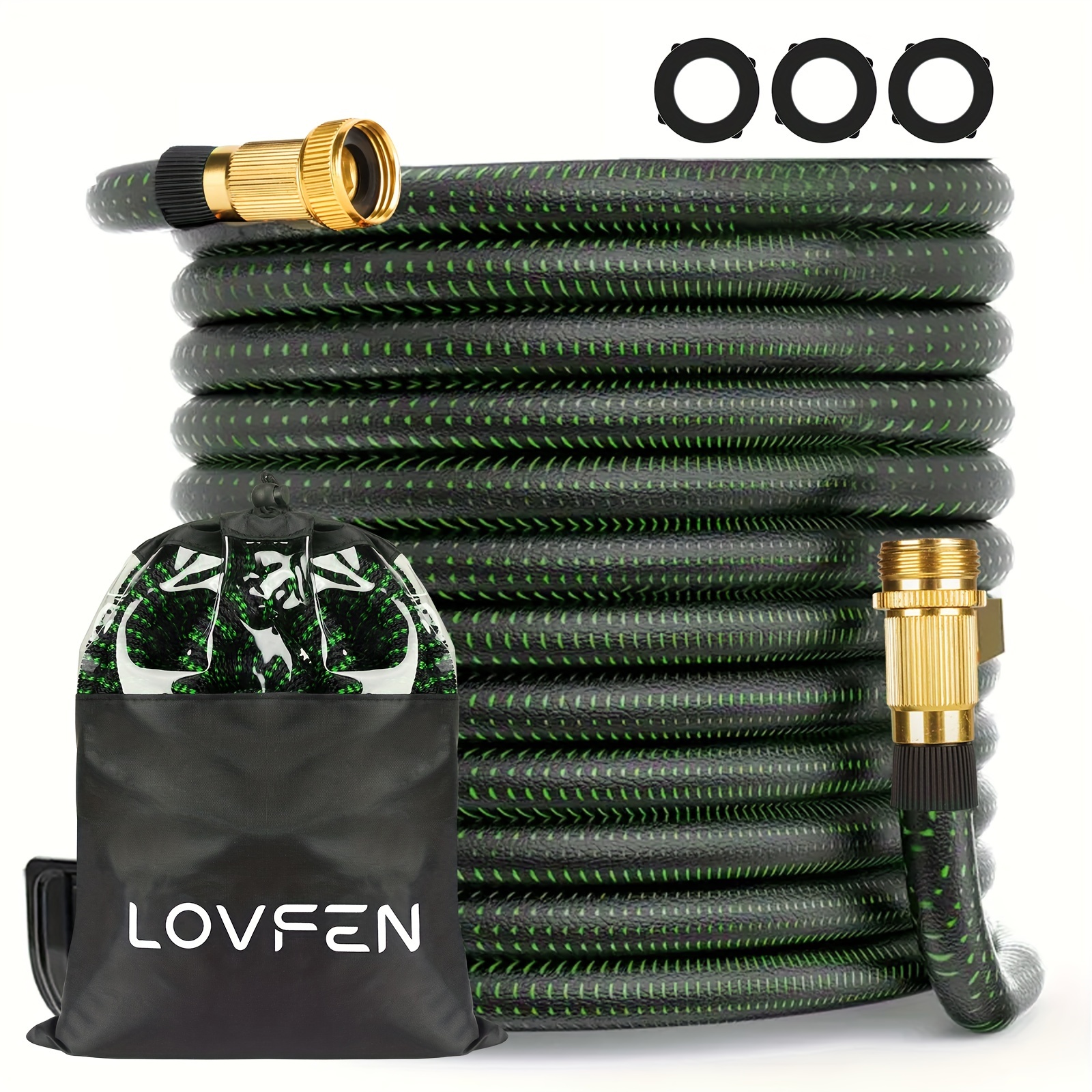 

25/50/75/100/150ft Expandable Garden Hose Kit With 3/4 Solid Brass Fittings, Leakproof Design, Durable Rubber Material, Perfect For Cleaning, Forestry, And Gardening Green