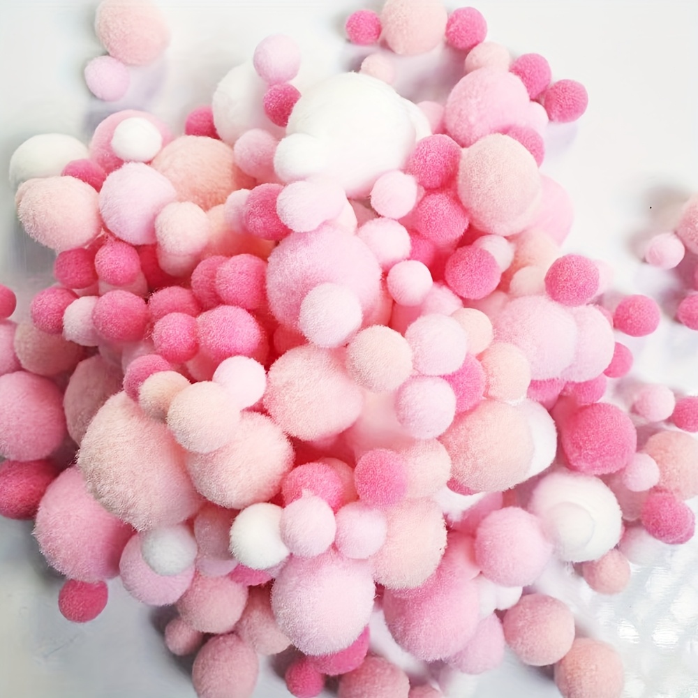 

300/600/1200pcs 5 Size 0.8cm To 2.5cm Pom Poms For Crafts, Assorted Size Pompoms Bulk Pom Poms, Fuzzy Pom Poms Balls For Crafts Art Diy Decorations, Pink Series