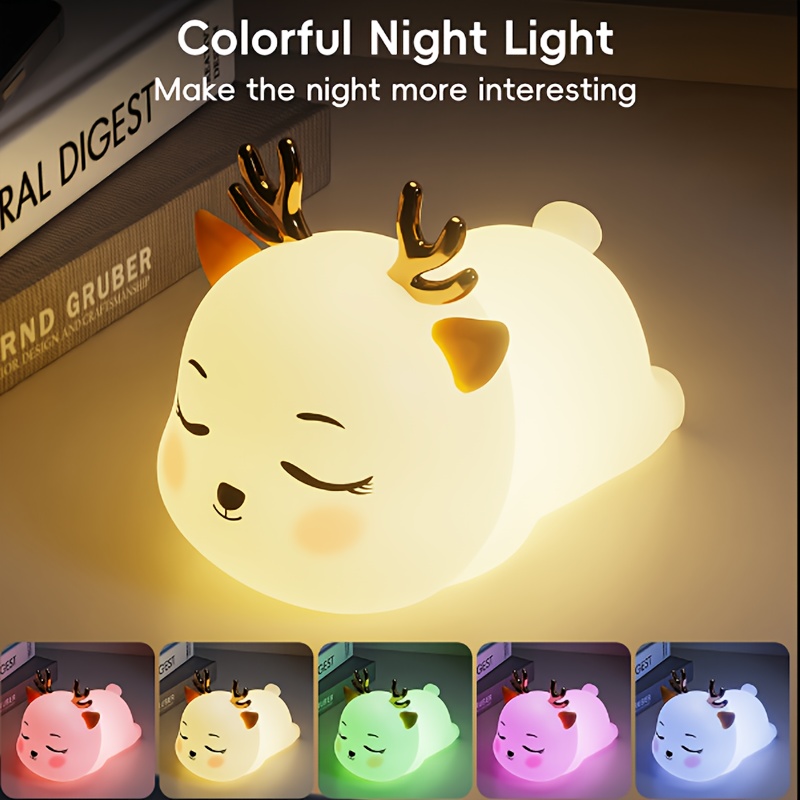 bedroom   sleeping ambient night light   little animal elk style gradient 7 color night light usb type 1200mah lithium battery with large capacity   bidding farewell to   charging anxiety night light Product details 2