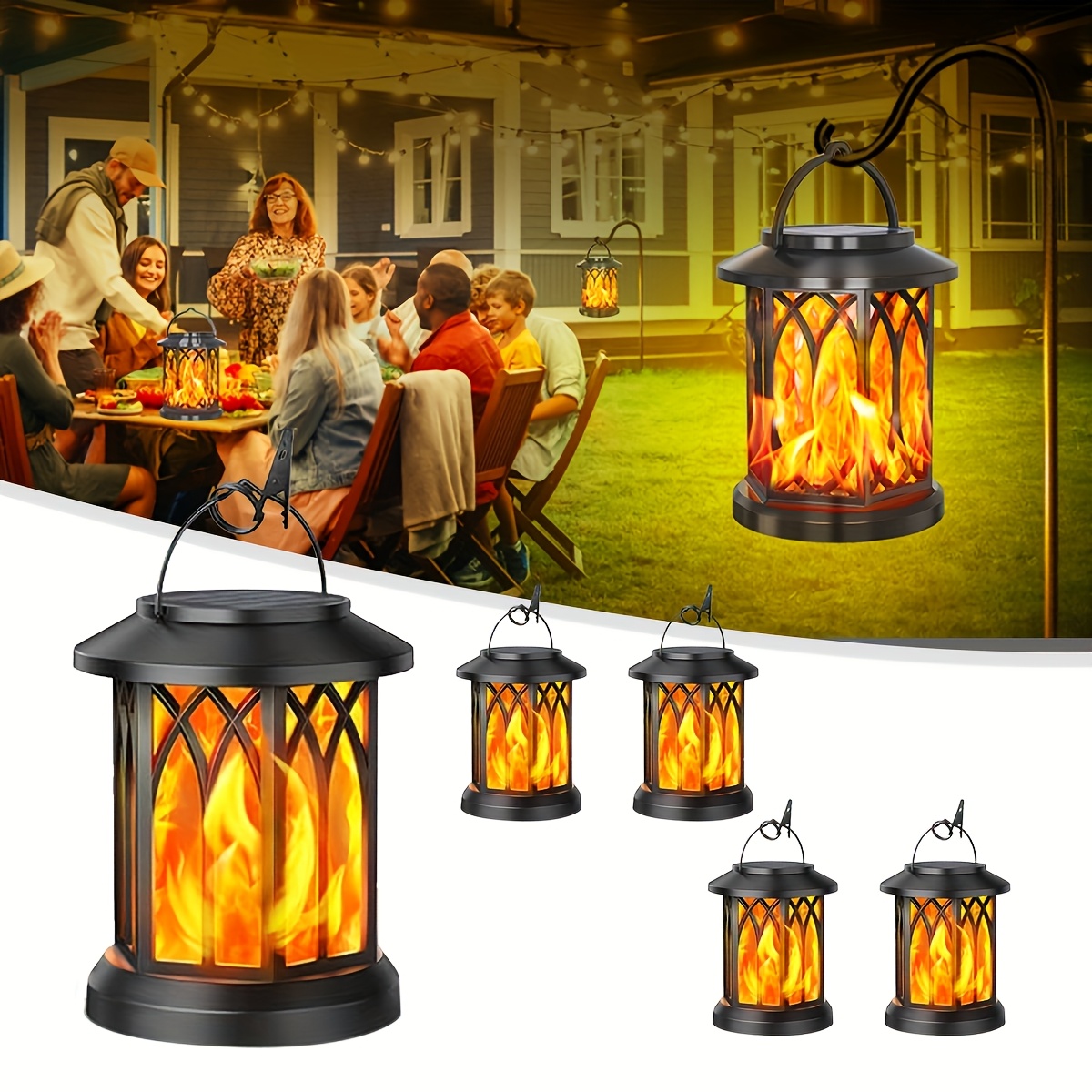 E-shop 2er-Pack Solar-Laterne, Solar-Außenspiegel mit flackernder Flamme, Halloween-Dekoration, solarbetriebene Hängeleuchte für Garten, Hof, Terrasse,