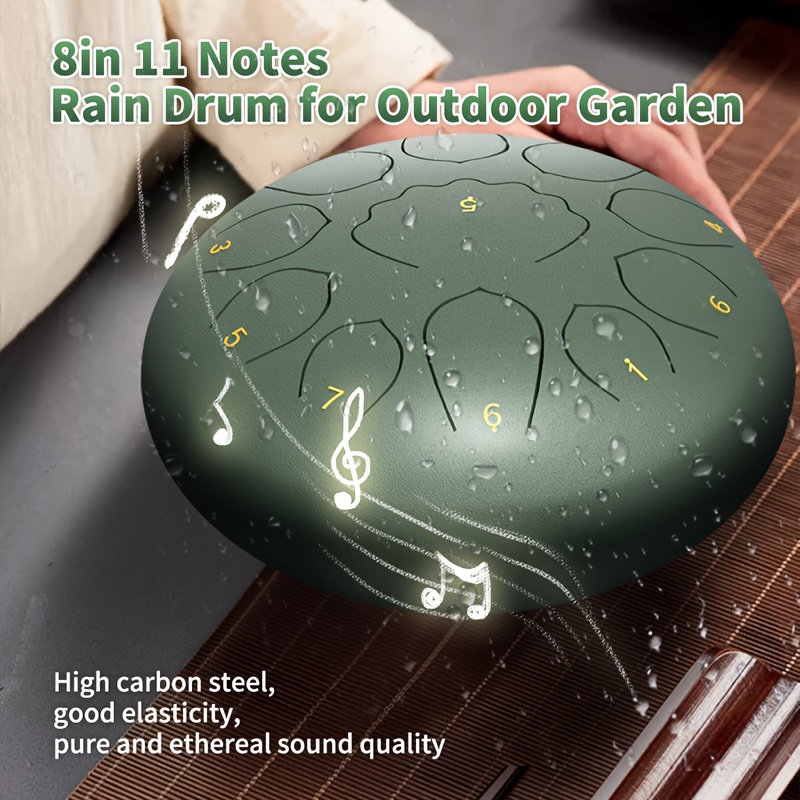 

8-inch -carbon Steel Rain Drum, 11-tone Waterproof & Rust-proof With Drum Bag, , , Holder & Stickers - Ideal For Outdoor Gardens, Meditation & Yoga, Drum Accessories