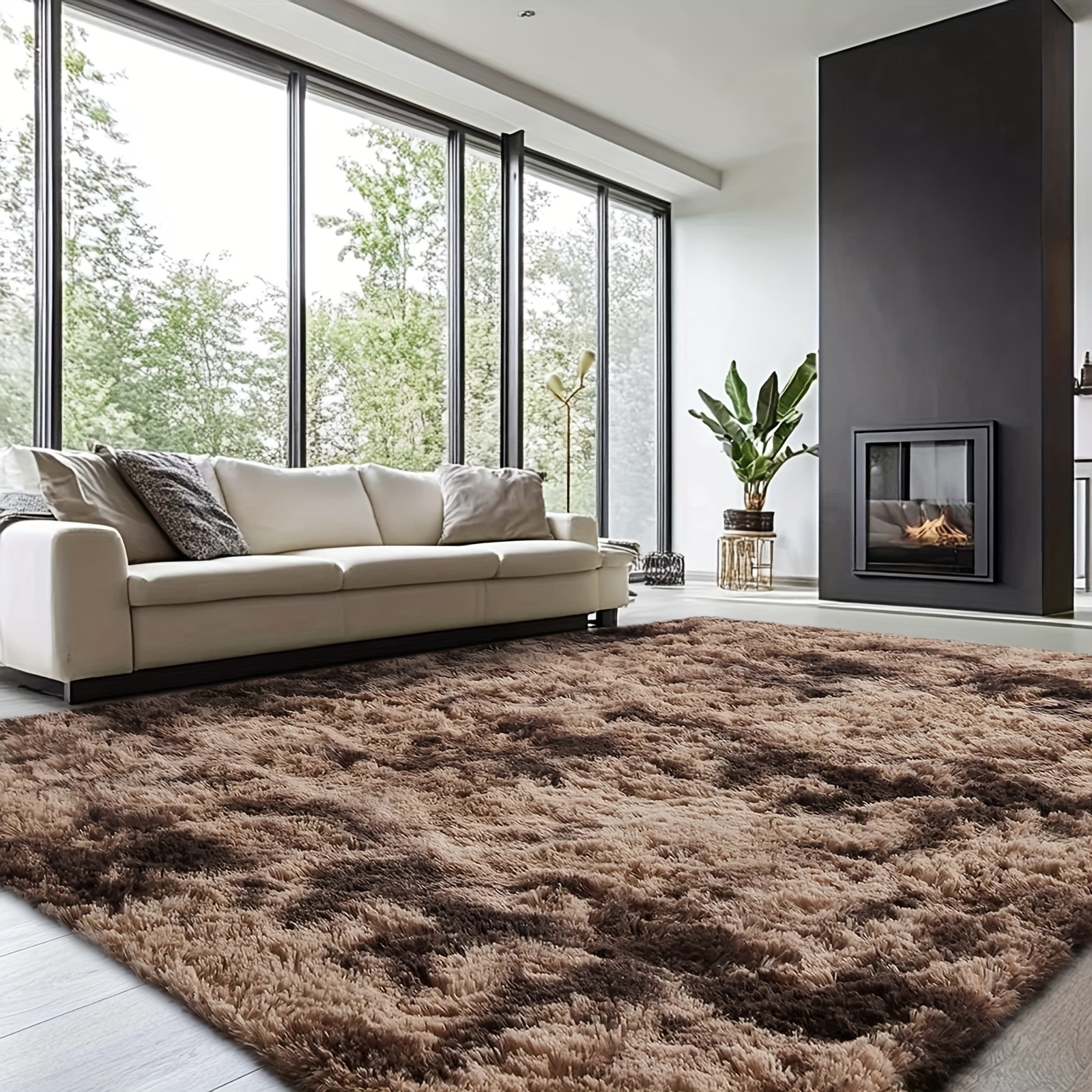 TEMU 1pc Tie Dye-coffee Super Soft Thickened Fluffy Area Mat For Living Room, Tie-dyed Soft Shaggy Area Mat Plush Indoor Carpets For Bedroom, Fluffy Fur Mat For Room Home Decor.