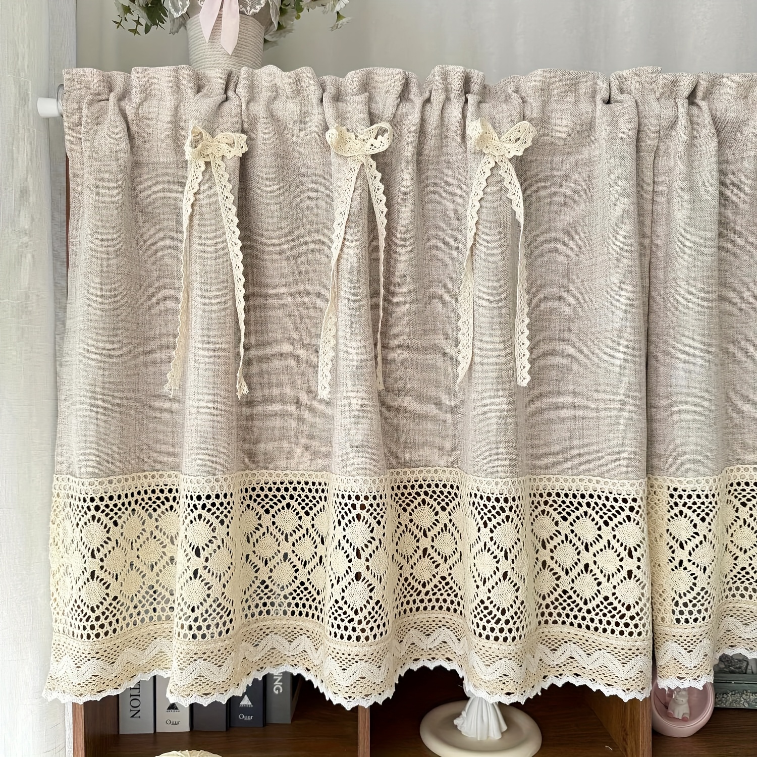 E-shop 1 Stück Boho Geometrische Raffung Polyester 100% Gardine mit Stangentasche und Schleifen, Halbdurchsichtig, Ganzjahreszeitlich, Verschiedene