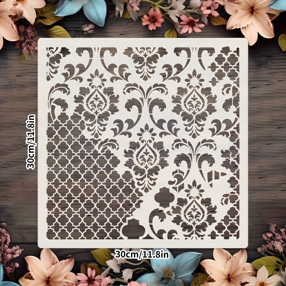 TEMU Pochoir en plastique floral Damas pour scrapbooking, peinture et gaufrage - Modèle réutilisable de fleur de Damas avec motif Damas, pochoir de