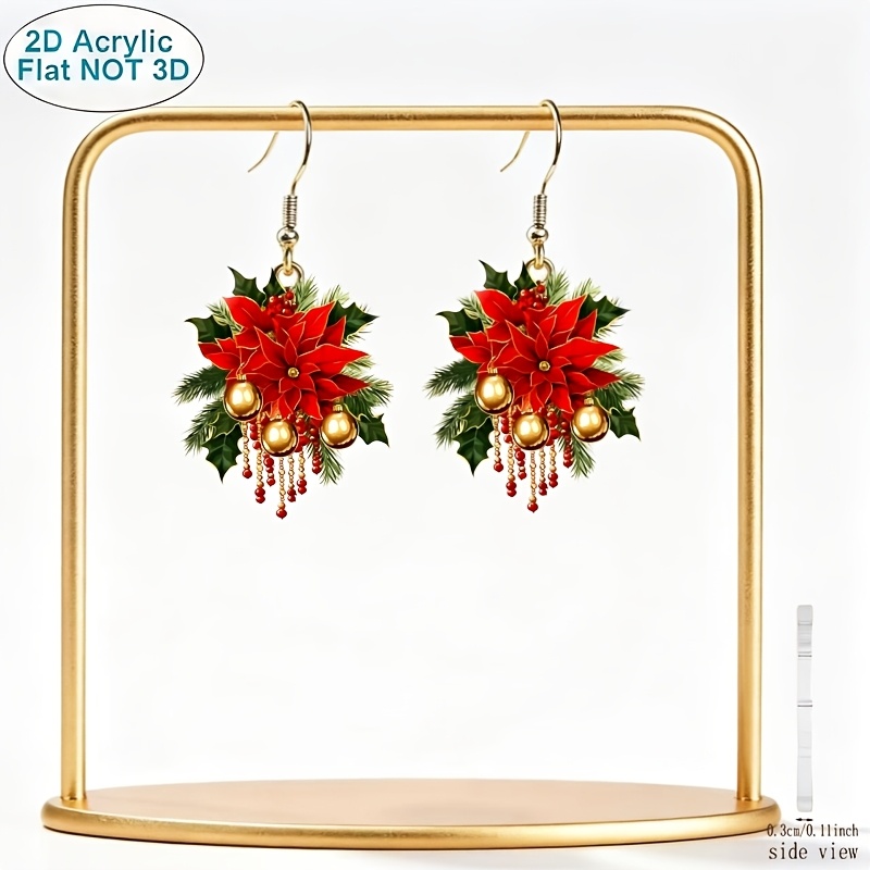 2D Flat Versatile Acrylic Pendant Earrings with Gilded Sacred Red Design