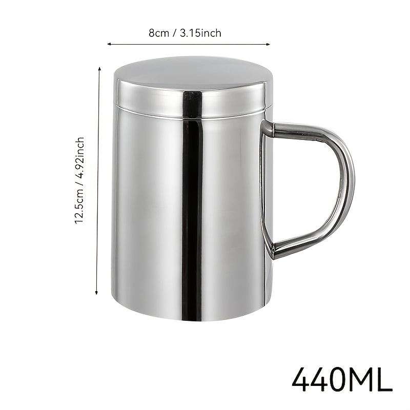 Image of 1pc Stainless Steel Mug With Lid & Handle - Vacuum Insulated Leakproof Coffee Cup, Thermal Suitable For Office, Outdoor, Travel, School - Hot/ Beverage Container