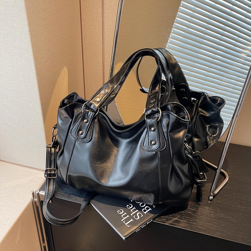 TEMU Women's Shoulder Bag, Vintage Women's Shoulder Bag, Rivet-reinforced Handle, With Removable Adjustable Long Strap, Handheld And Crossbody. Soft