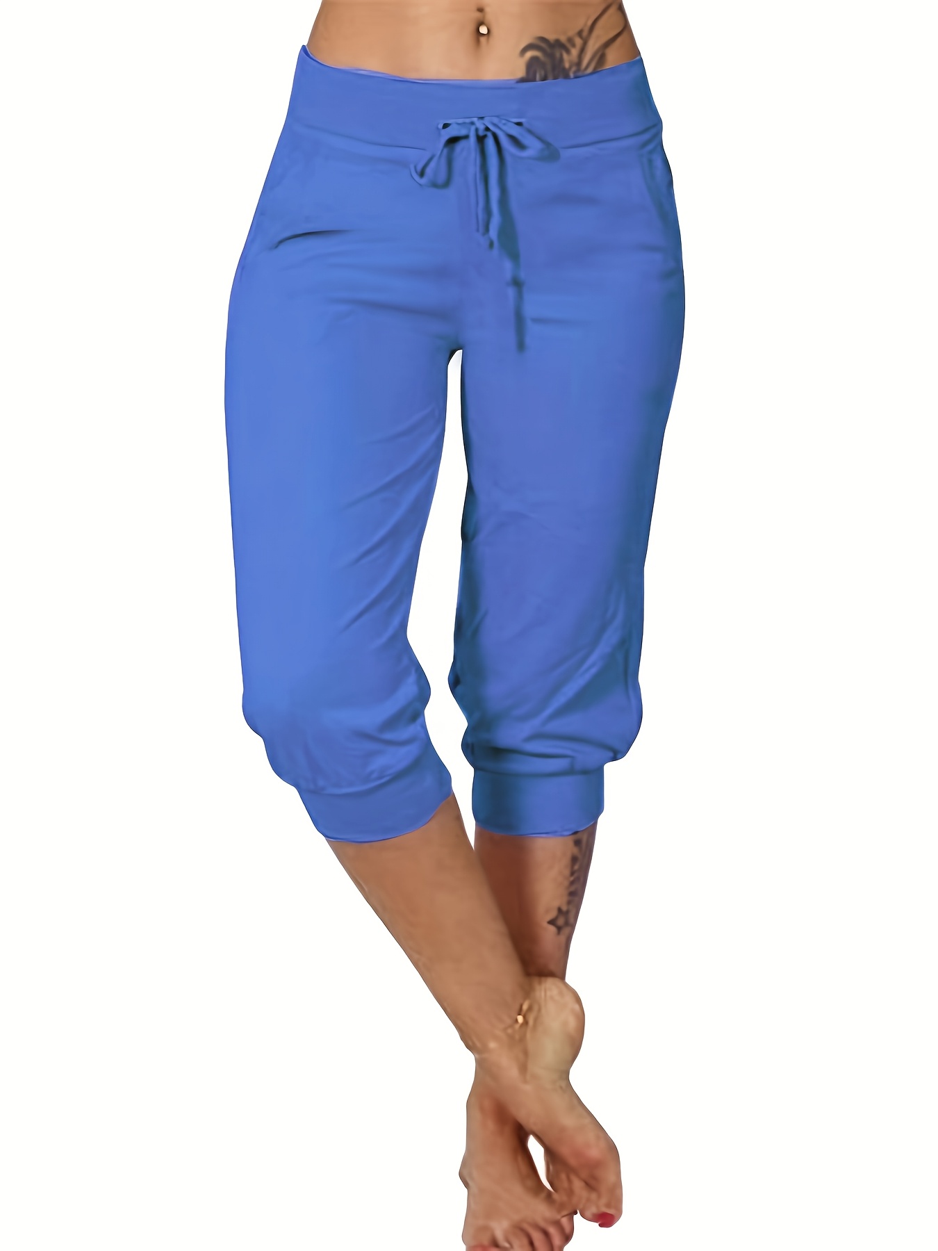 plus size plus size womens european and   new   8 length pants solid color loose fit casual pants