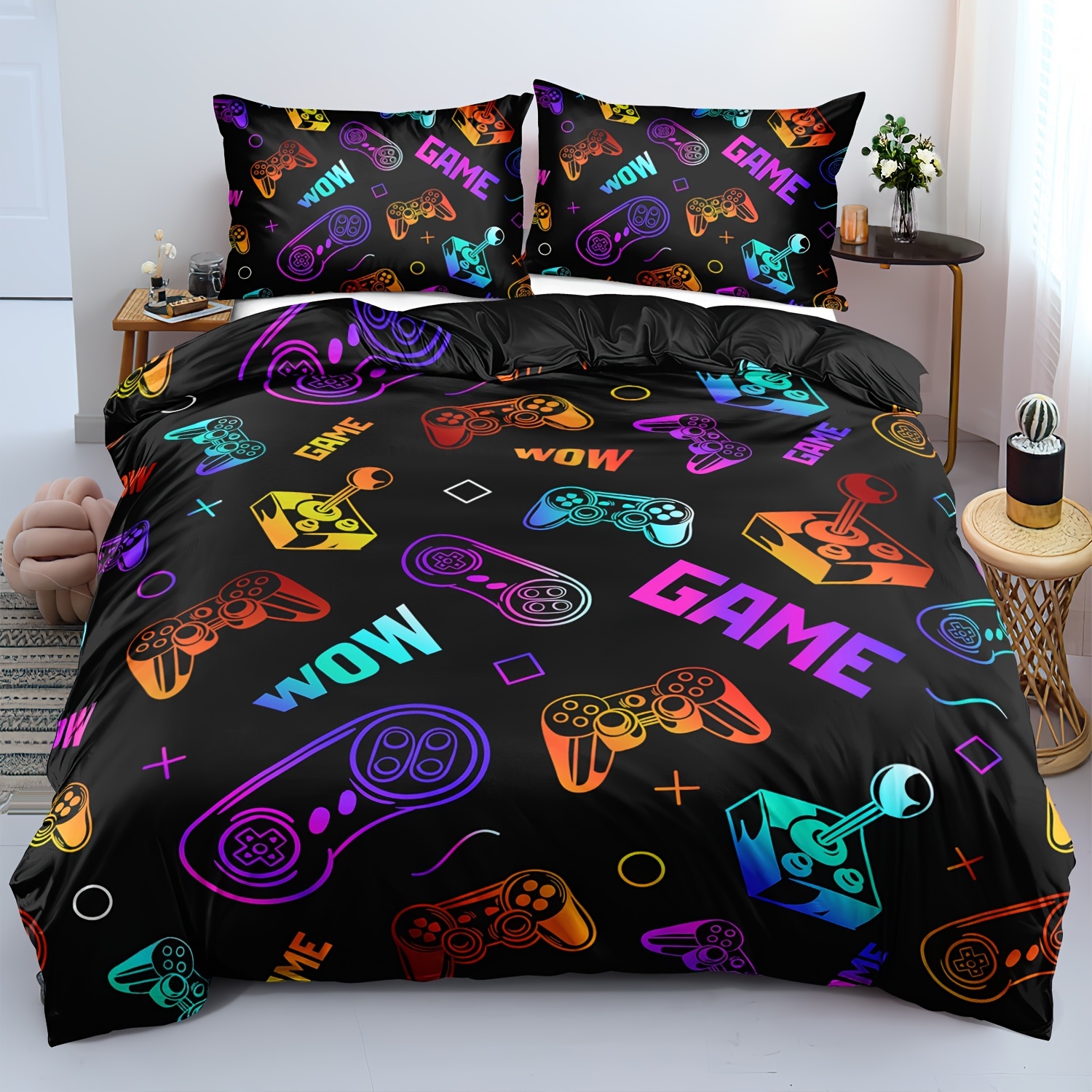 

2/3pcs Soft And Comfortable Gaming Duvet Cover Set, Gamepad Duvet Cover Set, Gamepad Bedding, Neon Purple Video Game Bedding, Gamer Duvet Cover Set (1*duvet Cover + 1/2*pillowcase, Core Not Included)