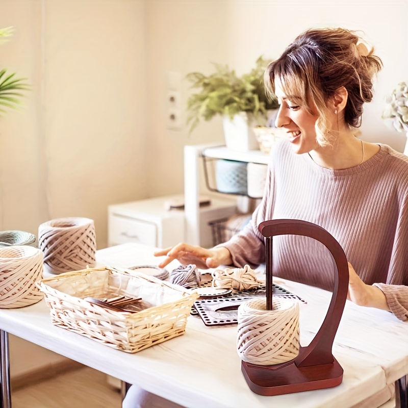 Image of Rotating Magnetic Yarn Holder Suitable For Crocheting - Larger Upgraded Yarn Ball Holder With Wood Base, Holds Yarn Up To 1.1 Lbs (compatible For Most Yarns)