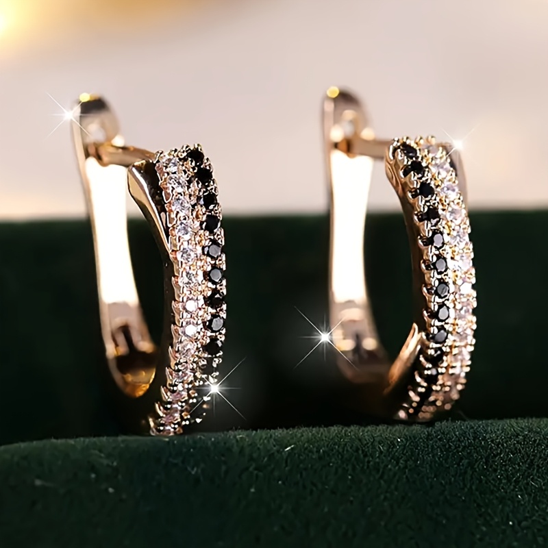 Women's Hoop Earrings with Synthetic Zirconia, Hugging Style