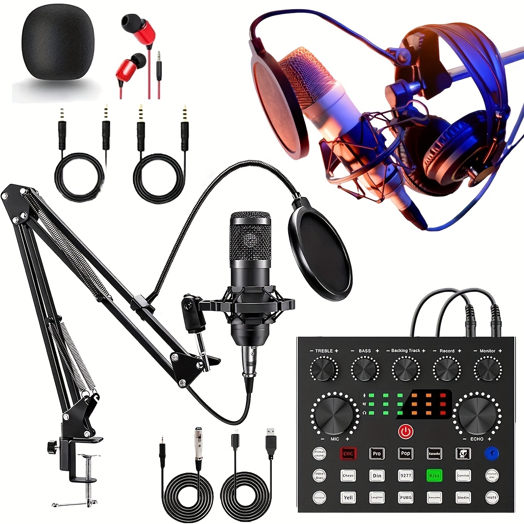 Podcast Equipment Bundle, All-in-One Audio Interface with Studio Condenser Microphone Perfect for Podcasting, Recording, Singing, Streaming and Gaming, PC, Smartphone, YouTube, TikTok