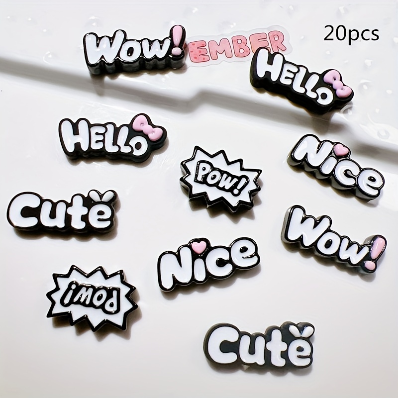 Image of 20pcs Creative Black And White Letter Resin Accessories, Diy Hair Clip And Hair Accessory Making Materials, Shoe And Hat Patch Cream Glue Accessories, Craft Supplies