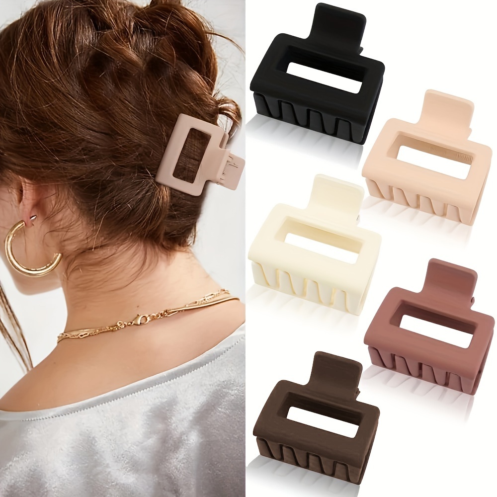 5pcs Square Hair Clips Matte Hair Barrettes Women 2 Inch (. 5.0 Cm) Clips For Thin And Medium Hair, Non-slip Hair Clips, Jaw Clips, Hairstyle Additions, Suitable Gifts For Women