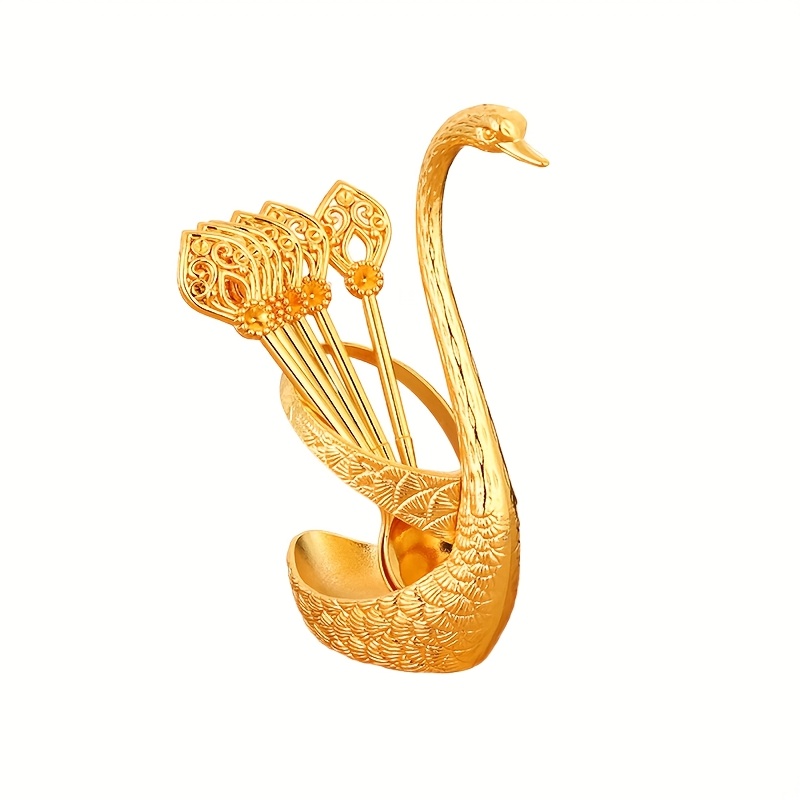 Coffee Dessert Spoon Set Metal Swan Address Spoon Organizer With 6 Spoons Ice Cream Spoon Tea Coffee Dessert Tableware