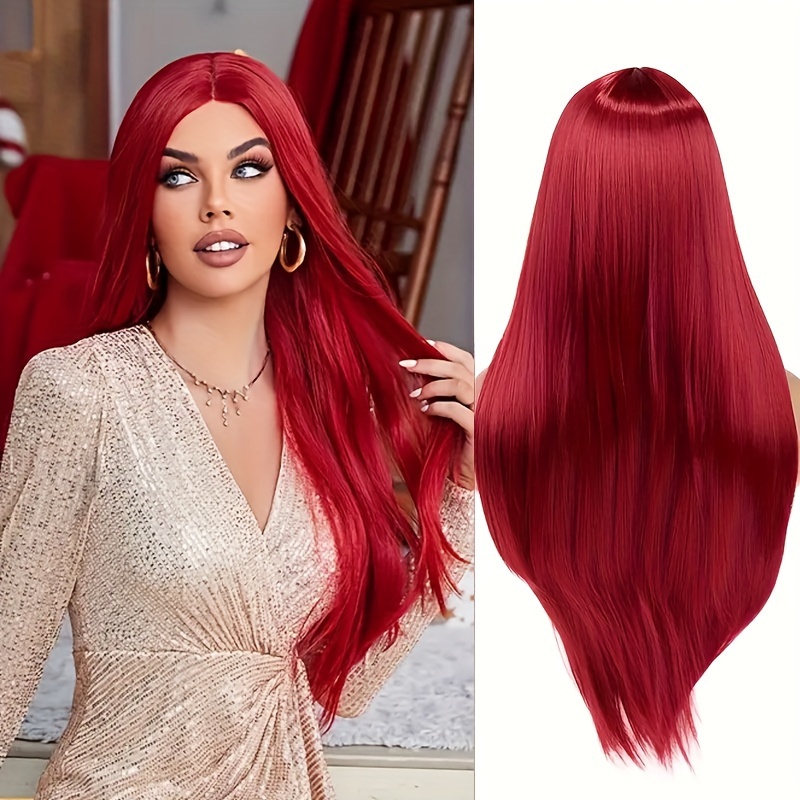 

Elegant Straight Synthetic Wig 26 Inch - High Temperature Fiber, Women's Natural Look Middle Part Wig, Heat Resistant Rose Net Cap, Versatile For Daily Wear And Cosplay