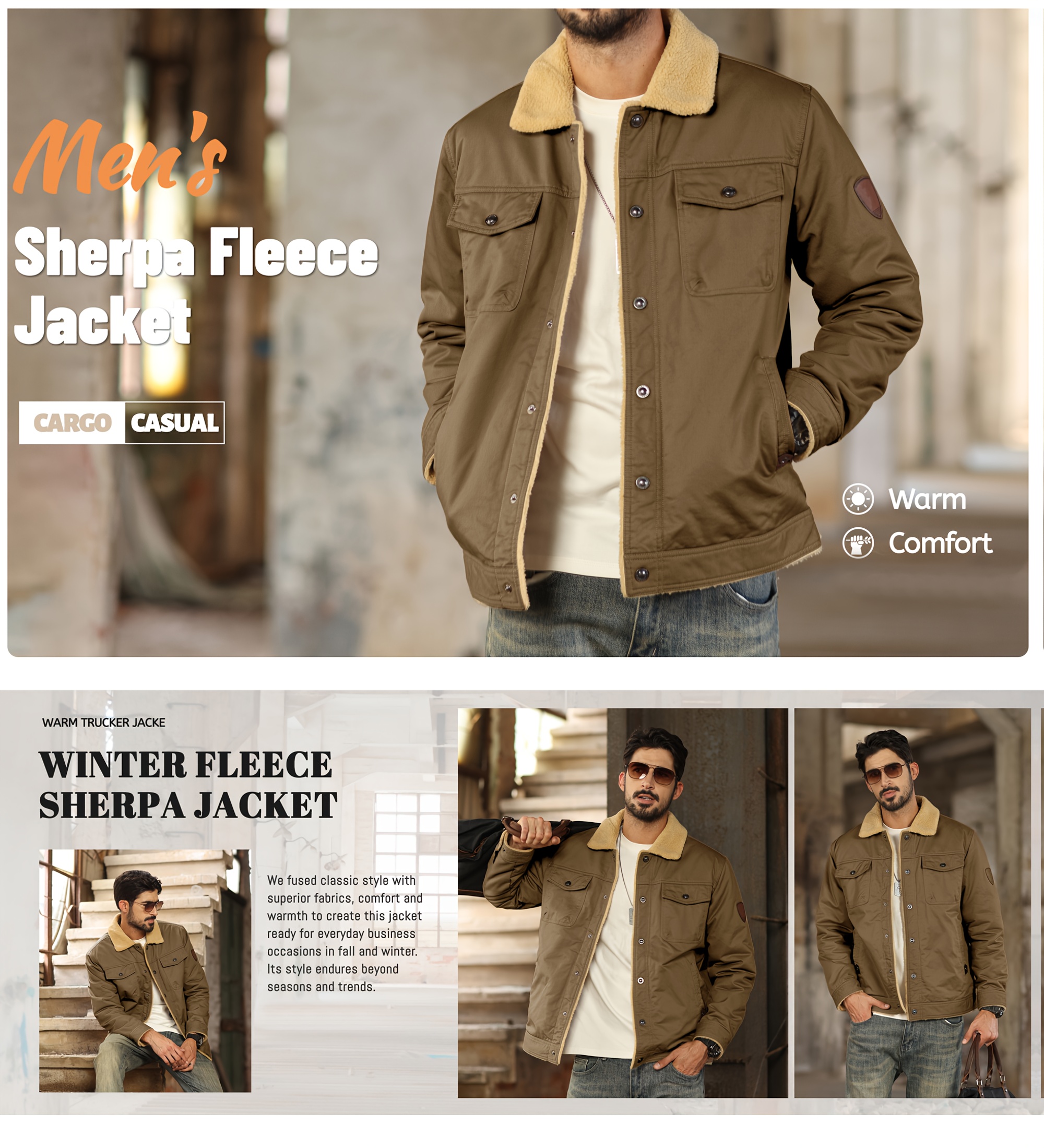 s heavy duty winter jacket sherpa cotton thick cargo coat Temu