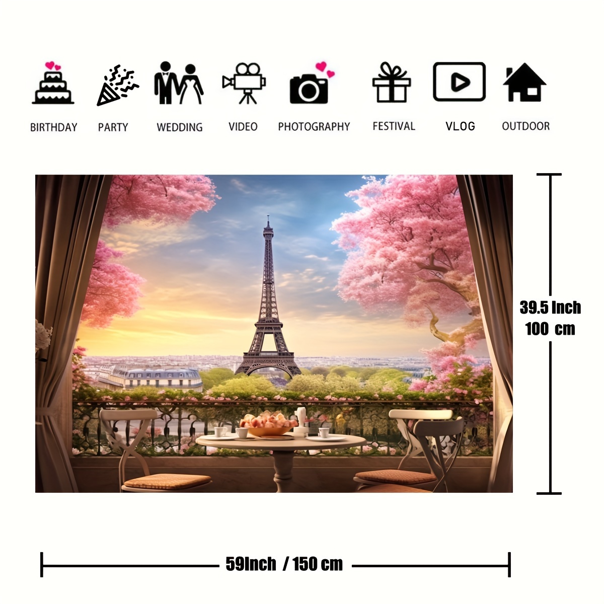 1pc french paris eiffel tower garden backdrop photoshoot flowers tree curtain sunset landscape city view photography background adults wedding portraits vacation banner props party decor supplies home decor supplies indoor outdoor decor
