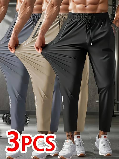 3pcs ice silky fiber fabric pants in black gray khaki and multi color for sports workouts and outdoor mountaineering