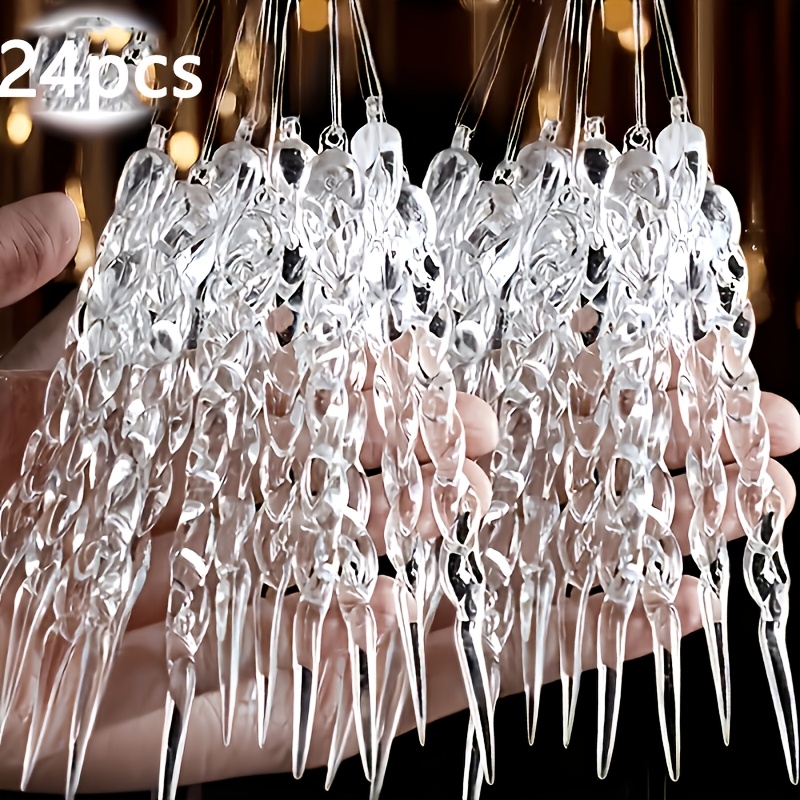 TEMU 24pcs Christmas Aesthetic Transparent 3d Ice Columns , Christmas Party New Year Ornaments