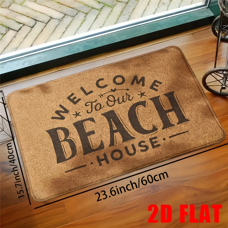TEMU 1pc 2d Flat Printing Flannel Material Door Mat, Outdoor Courtyard Door Mat, Welcome To Our Welcome Mat - Non-slip Flannel Rug, Machine Washable