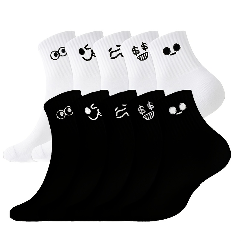 

5/10 Pairs Of Solid Color Cute Face Pack Cartoon Soft And Comfortable Mid-calf Socks