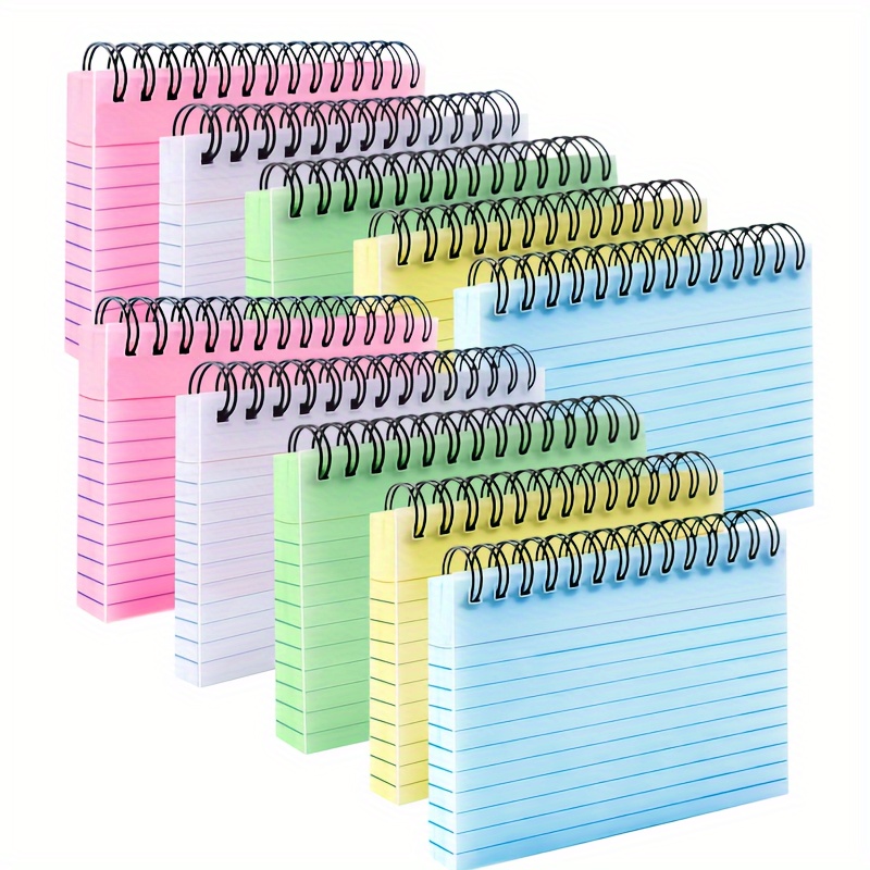 

200 Color Index Cards, 4 Spiral Bound Horizontal Grid Index Cards, 50 Sheets With Pvc Cover, Learning Cards And Note Cards, Suitable For Home And Office, 2.95 X 4.92 Inches,