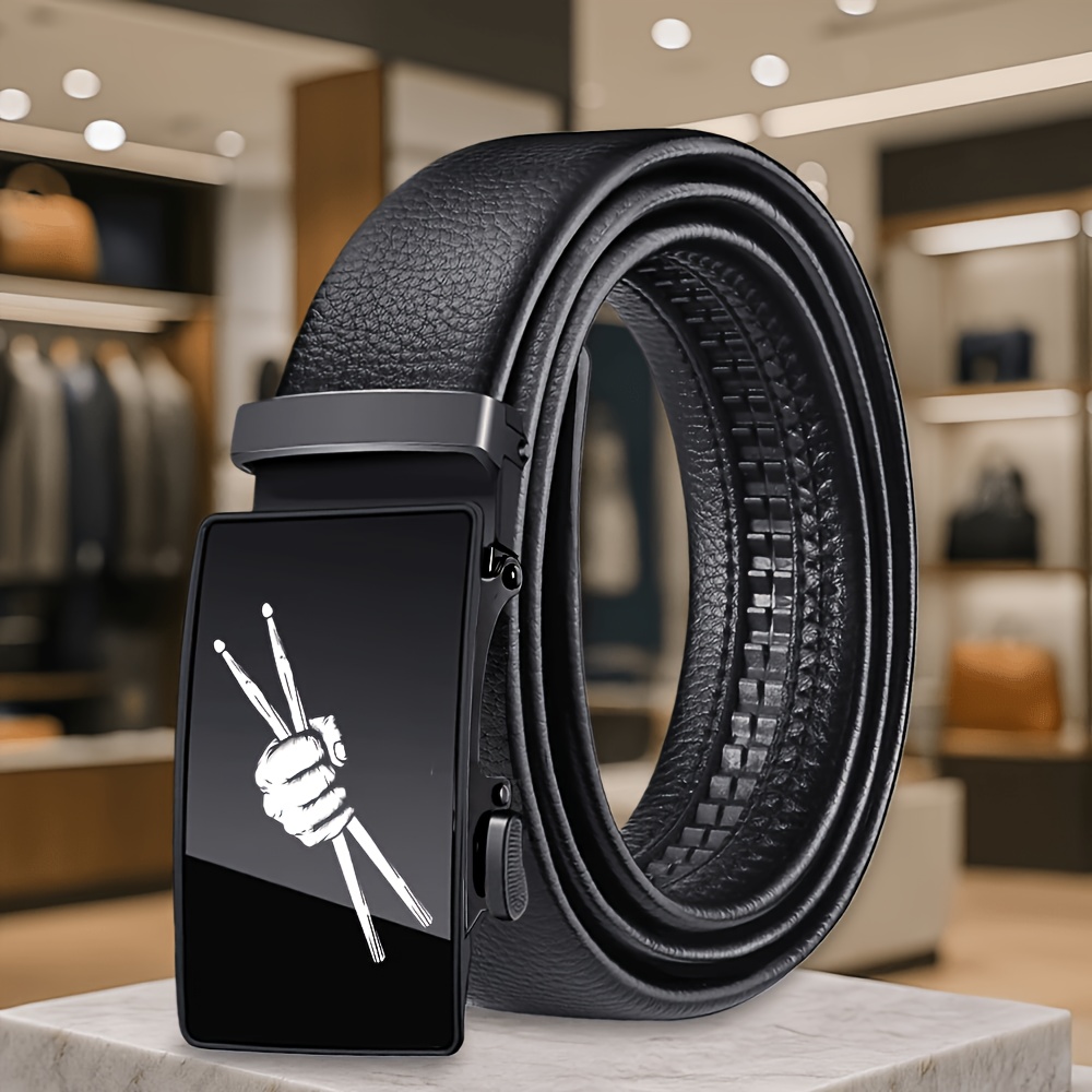 TEMU 1pc Fashionable Exquisite Trendy Men's Novelty Belt, Drumstick Black And White Easy Printed Design, Exquisite Style Unisex For Men And Women, ,