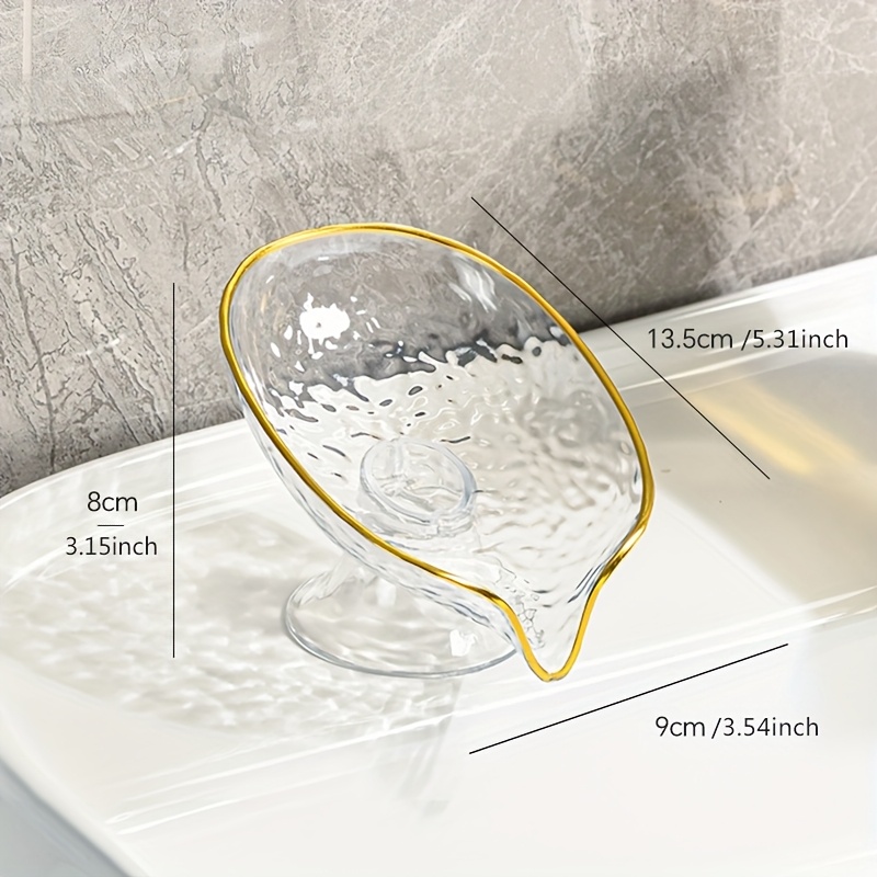 Golden-Edged Transparent Soap Dish with Slanted Drainage