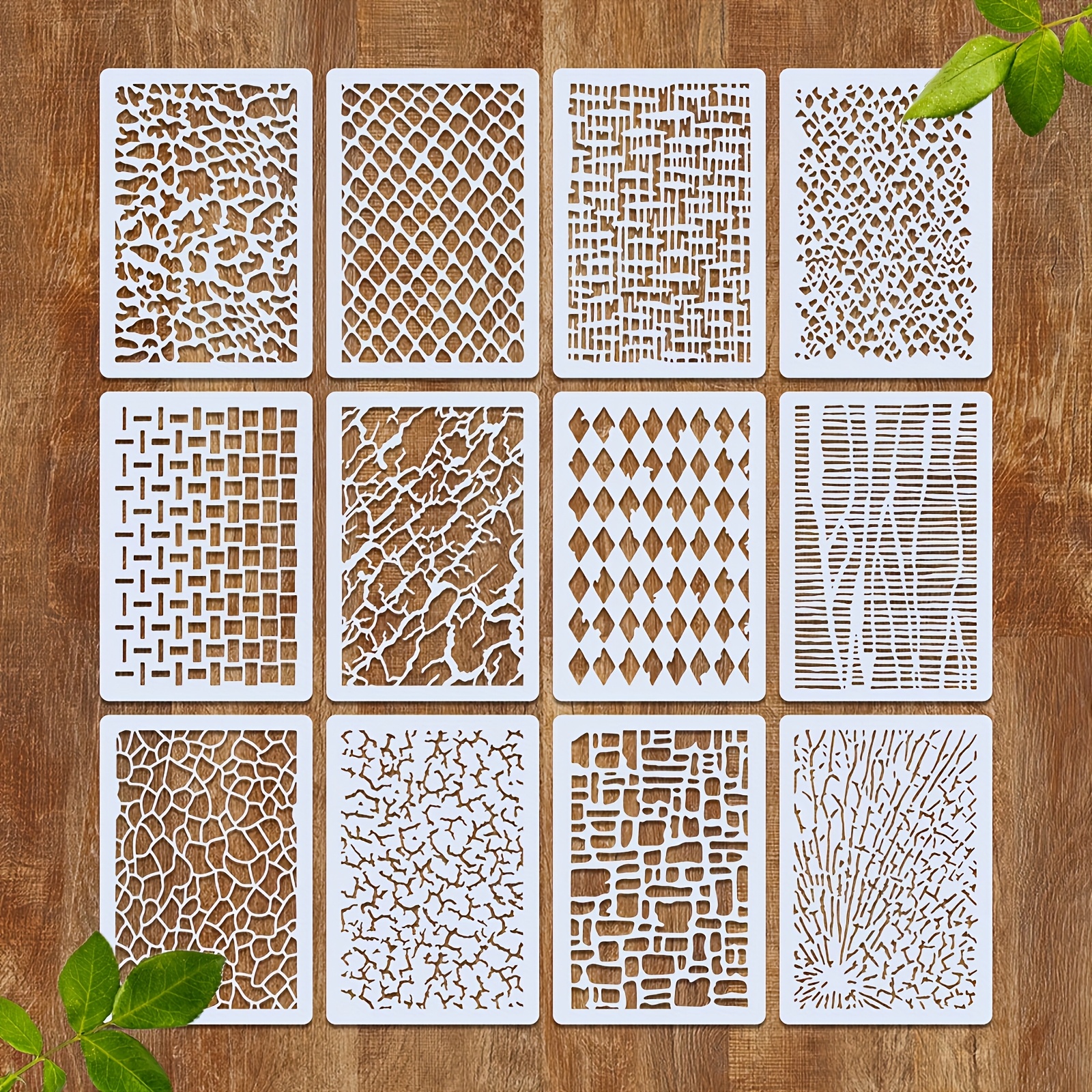 TEMU 12pcs Set Abstract Texture Background Stencils Reusable Layered Drawing Template Suitable For Cards Painting Painting Board Wall Floor Decor Floor