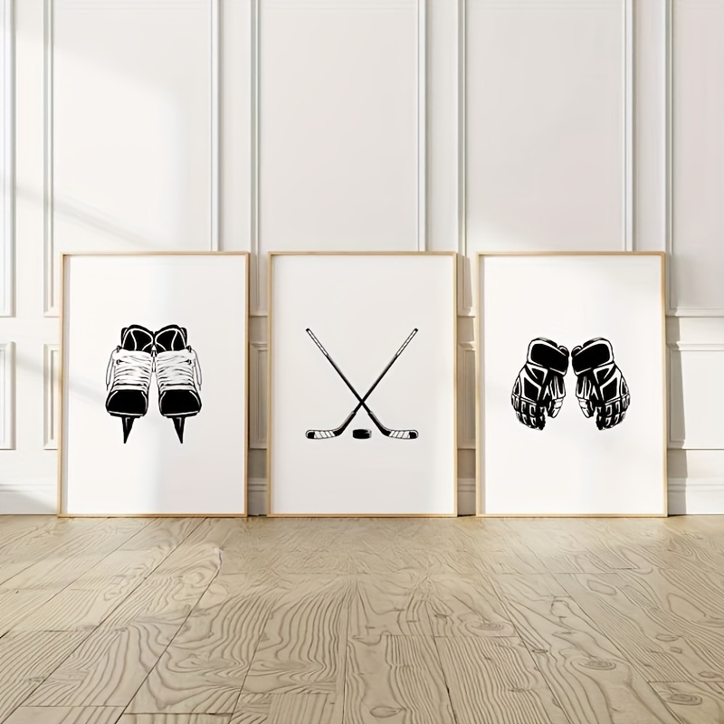 

3pcs Hockey Art Posters, Hockey Skates Sticks Gloves , Father's Day Gift For Sports Hall Study Room Wall Decor, Unframed