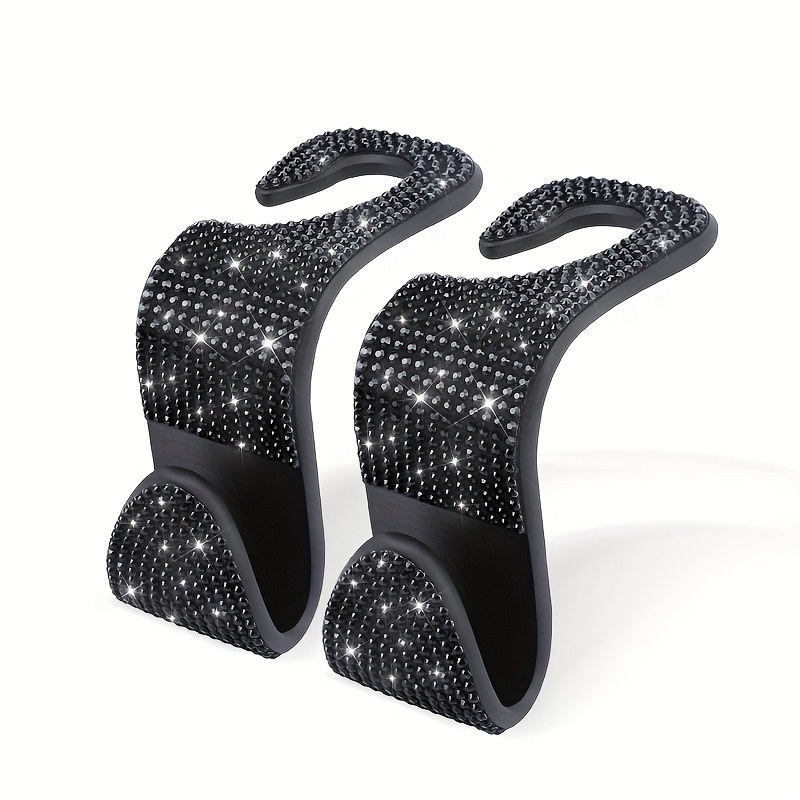 TEMU Set Of 2 Sequined Diamond-studded Car Back Seat Headrest Hooks - Handbag Holders With Adjustable Shoulder Straps - Luxurious Car Interior